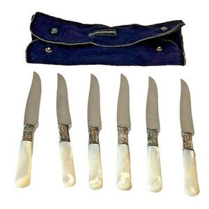 Set of 6 Pearl Handle Fruit Knives Flatware Discontinued Sterling FRKP 6‎ 1/4"